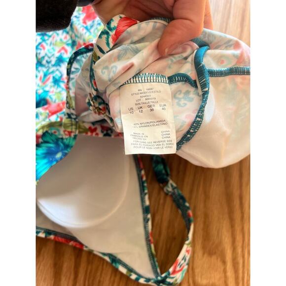 Swim Solutions Women's Printed Bow Tummy-Control Tankini Top in Blue Size 10 NWT - Picture 8 of 8